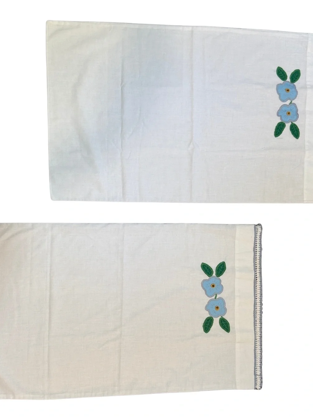 Vintage Embroidered Blue Flower Cotton Linen Pillow Cases